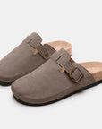 Dim Gray Suede Closed Toe Buckle Slide