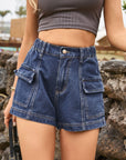 Dark Slate Gray High-Waist Denim Shorts with Pockets