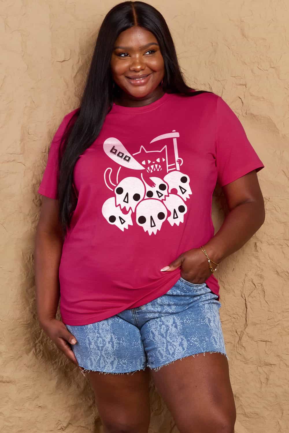 Rosy Brown Simply Love Full Size Graphic BOO Cotton T-Shirt Sentient Beauty Fashions Apparel & Accessories
