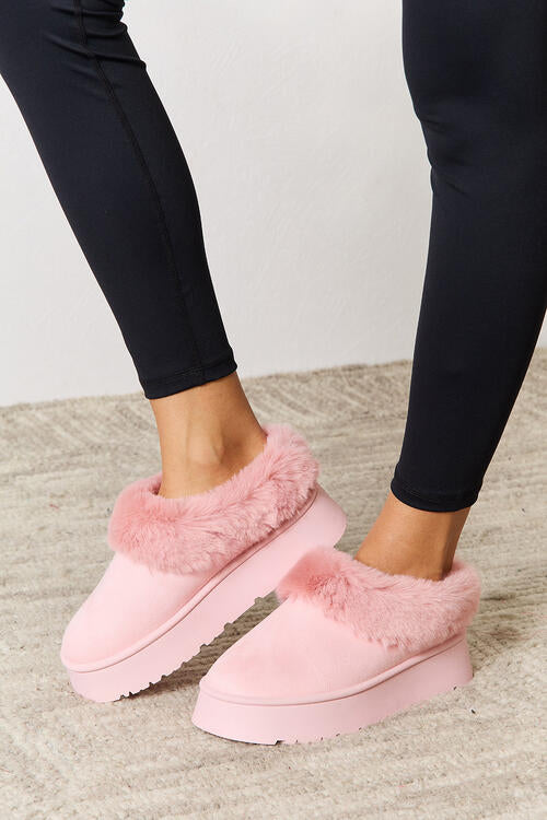 Light Gray Legend Footwear Furry Chunky Platform Ankle Boots Sentient Beauty Fashions slippers
