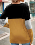 Rosy Brown Color Block Cutout Round Neck Long Sleeve T-Shirt Sentient Beauty Fashions Apparel & Accessories