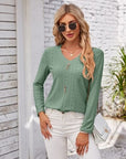 Gray Decorative Button Openwork V-Neck T-Shirt