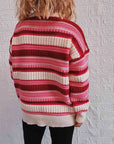 Dark Gray Striped Drop Shoulder Round Neck Sweater