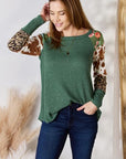 Dark Slate Gray Hailey & Co Full Size Waffle-Knit Leopard Blouse Sentient Beauty Fashions Apparel & Accessories