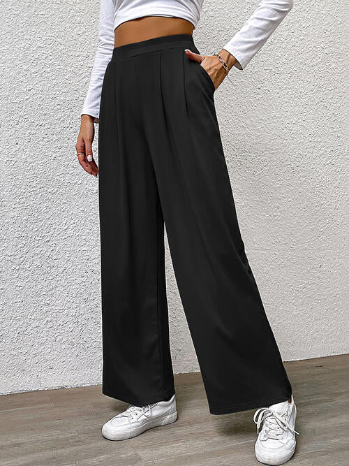 Gray High Waist Straight Pants Sentient Beauty Fashions Apparel & Accessories