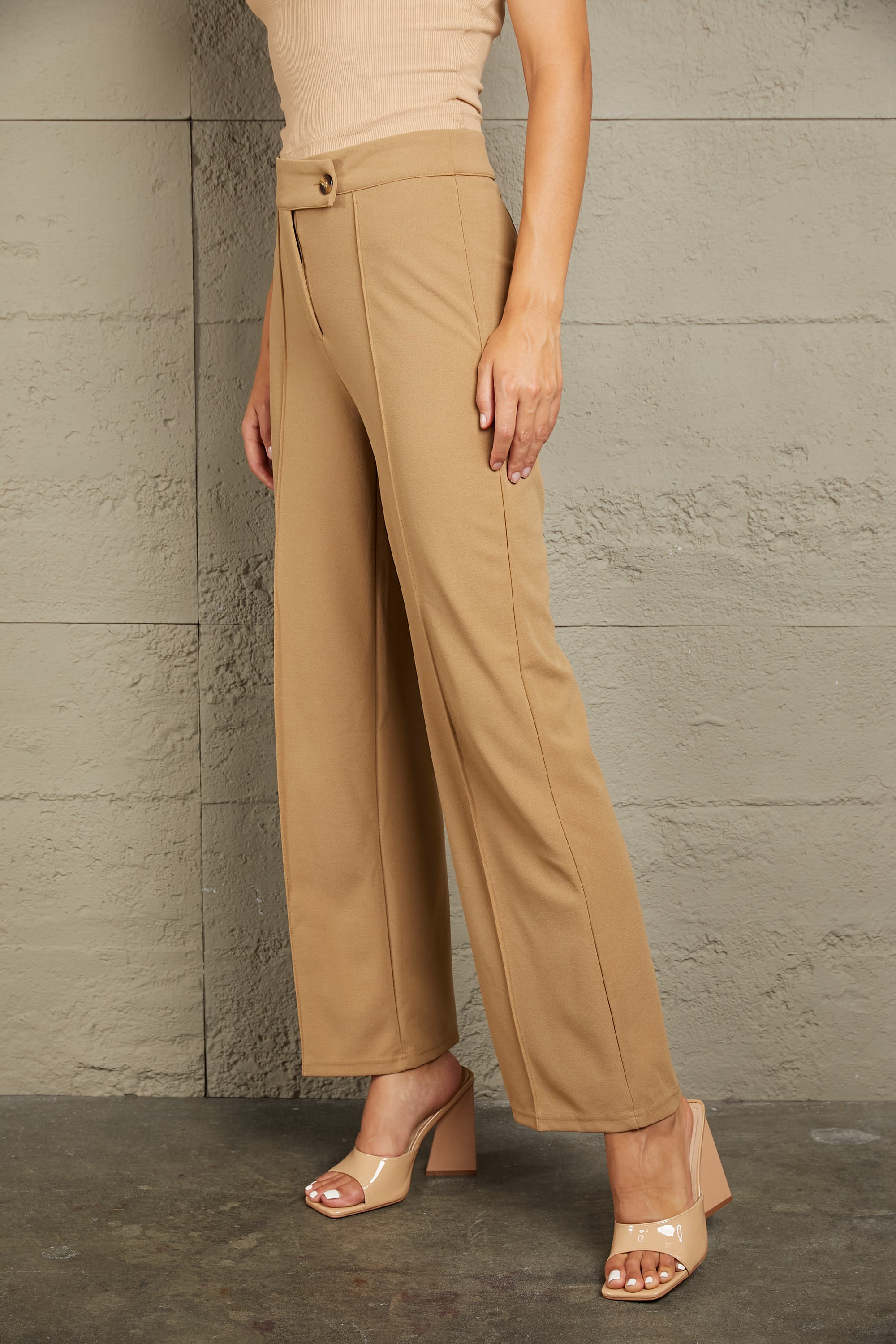 Rosy Brown Double Take Center Seam Straight Leg Pants Sentient Beauty Fashions Apparel & Accessories