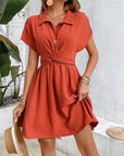 Light Gray Collared Neck Short Sleeve Twisted Dress Sentient Beauty Fashions Apparel & Accessories
