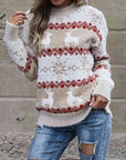 Light Slate Gray Reindeer & Snowflake Round Neck Sweater Sentient Beauty Fashions Apparel & Accessories