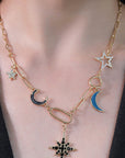 Rosy Brown Star and Moon Rhinestone Alloy Necklace Sentient Beauty Fashions jewelry