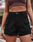 Dark Slate Gray High-Waist Denim Shorts with Pockets Sentient Beauty Fashions Apparel & Accessories