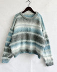 Light Gray Striped Round Neck Long Sleeve Sweater