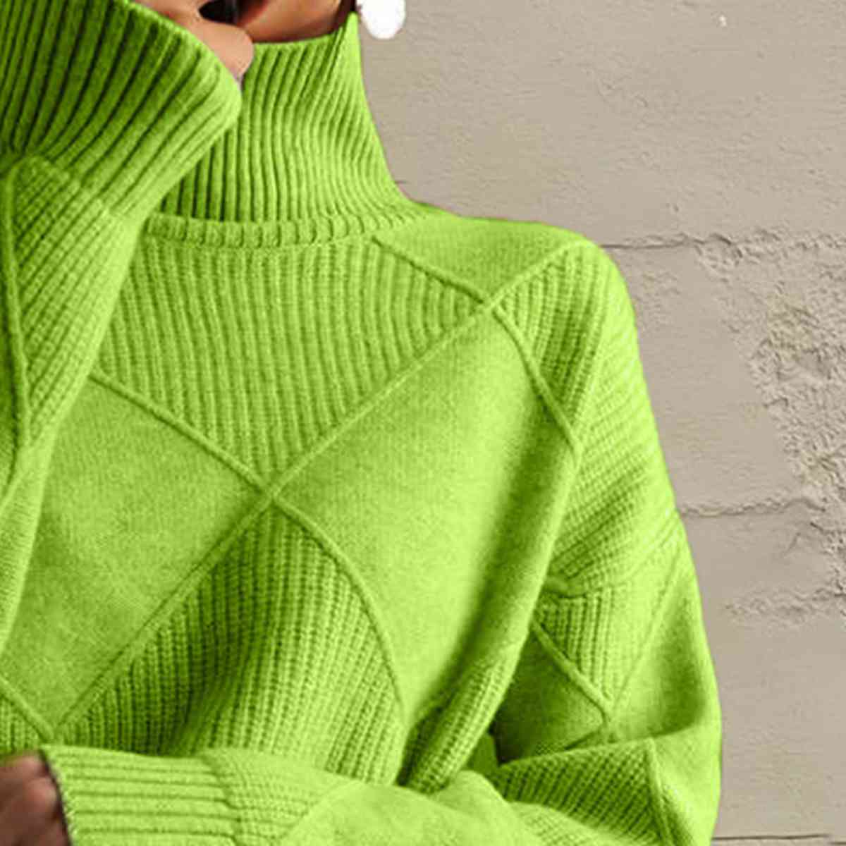 Dark Khaki Geometric Turtleneck Long Sleeve Sweater