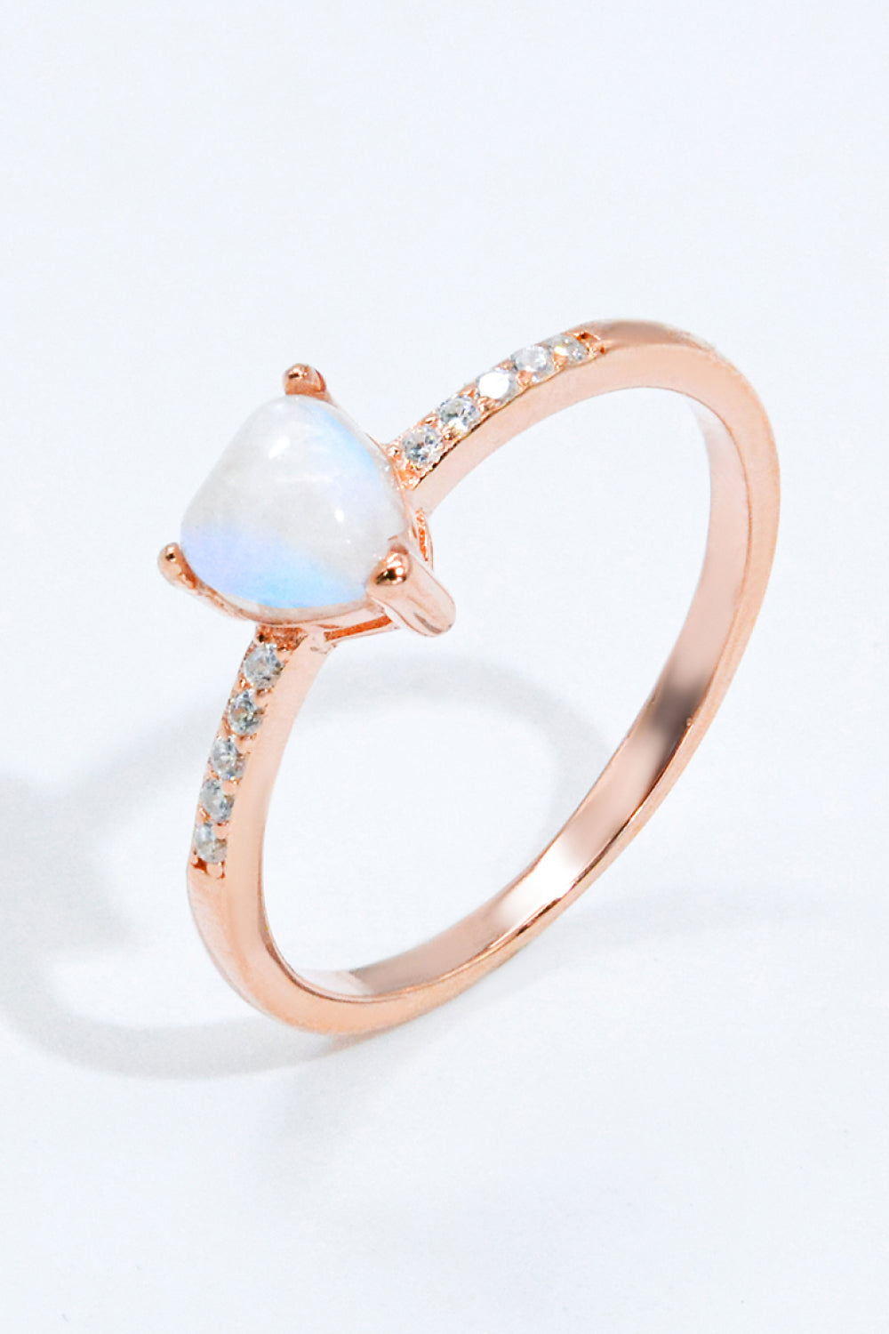 White Smoke Natural Moonstone Heart 18K Rose Gold-Plated Ring Sentient Beauty Fashions jewelry