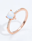 White Smoke Natural Moonstone Heart 18K Rose Gold-Plated Ring Sentient Beauty Fashions jewelry