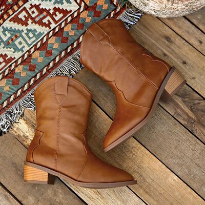 Sienna PU Leather Block Heel Boots Sentient Beauty Fashions Apparel & Accessories