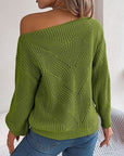 Dark Olive Green Openwork Long Sleeve Sweater