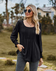 Dark Slate Gray Puff Sleeve Pleated Blouse