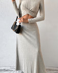 Light Gray Ribbed Round Neck Top and Skirt Set Sentient Beauty Fashions Apparel & Accessories