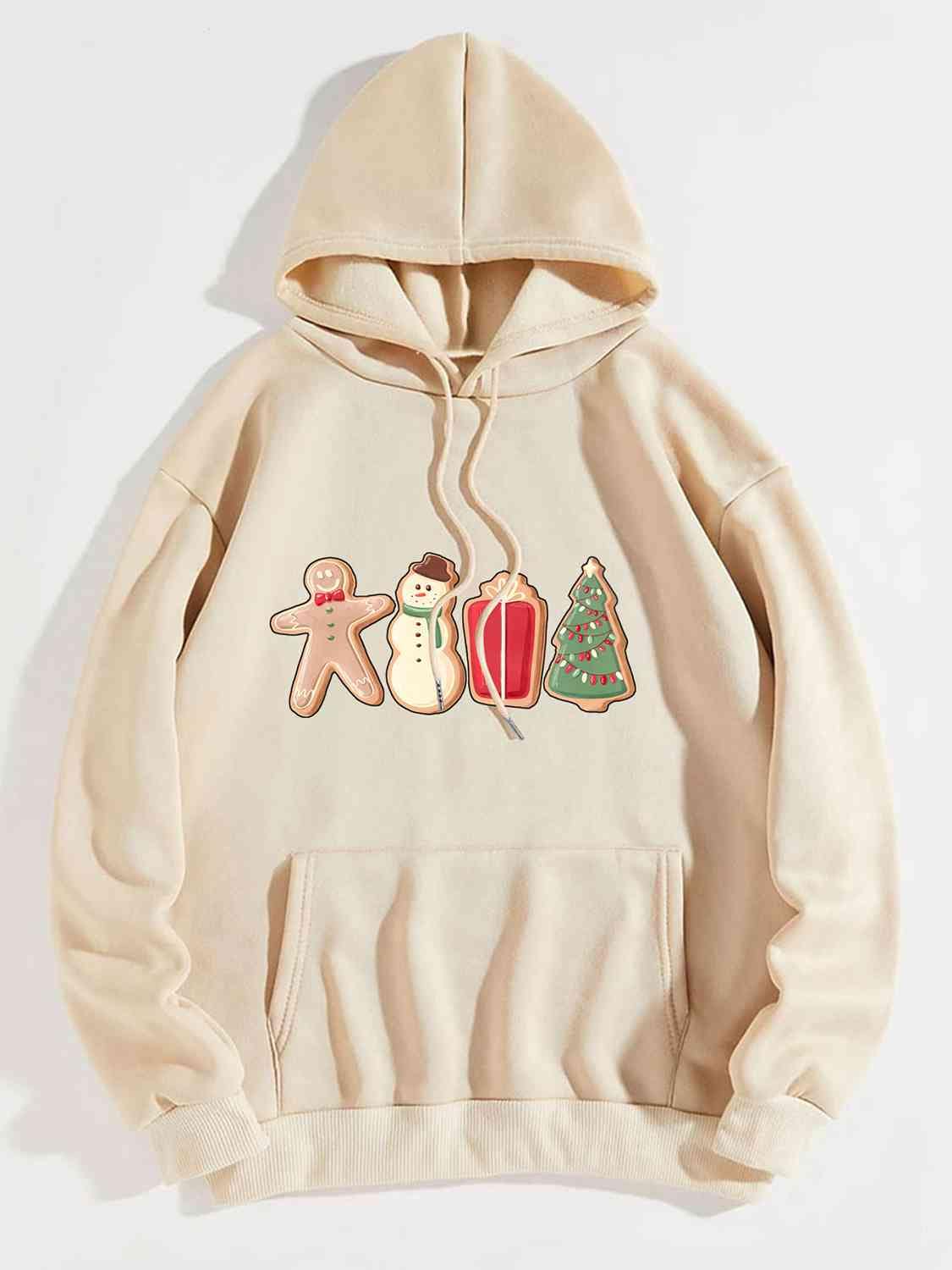 Light Gray Graphic Drawstring Hoodie with Pocket