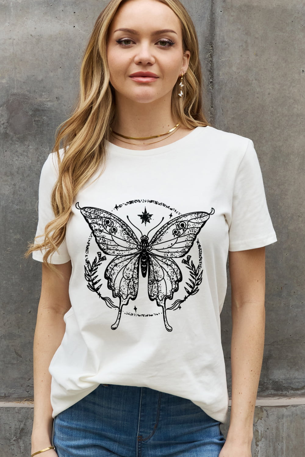 Slate Gray Simply Love Full Size Butterfly Graphic Cotton Tee Sentient Beauty Fashions Apparel & Accessories