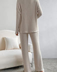 Gray Ribbed V-Neck Top and Pants Set Sentient Beauty Fashions Apparel & Accessories