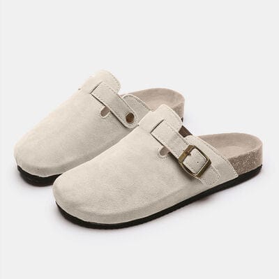 Beige Suede Closed Toe Buckle Slide