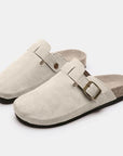 Beige Suede Closed Toe Buckle Slide