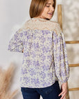 Gray Hailey & Co Full Size Lace Detail Printed Blouse Sentient Beauty Fashions Apparel & Accessories