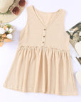 Antique White Decorative Button V-Neck Waffle-Knit Babydoll Tank Sentient Beauty Fashions tops