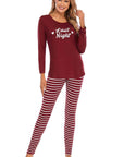 Saddle Brown Graphic Round Neck Top and Striped Pants Set Sentient Beauty Fashions Apparel & Accessories