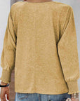Dark Khaki Round Neck Smocked Long Sleeve Blouse Sentient Beauty Fashions Apparel & Accessories