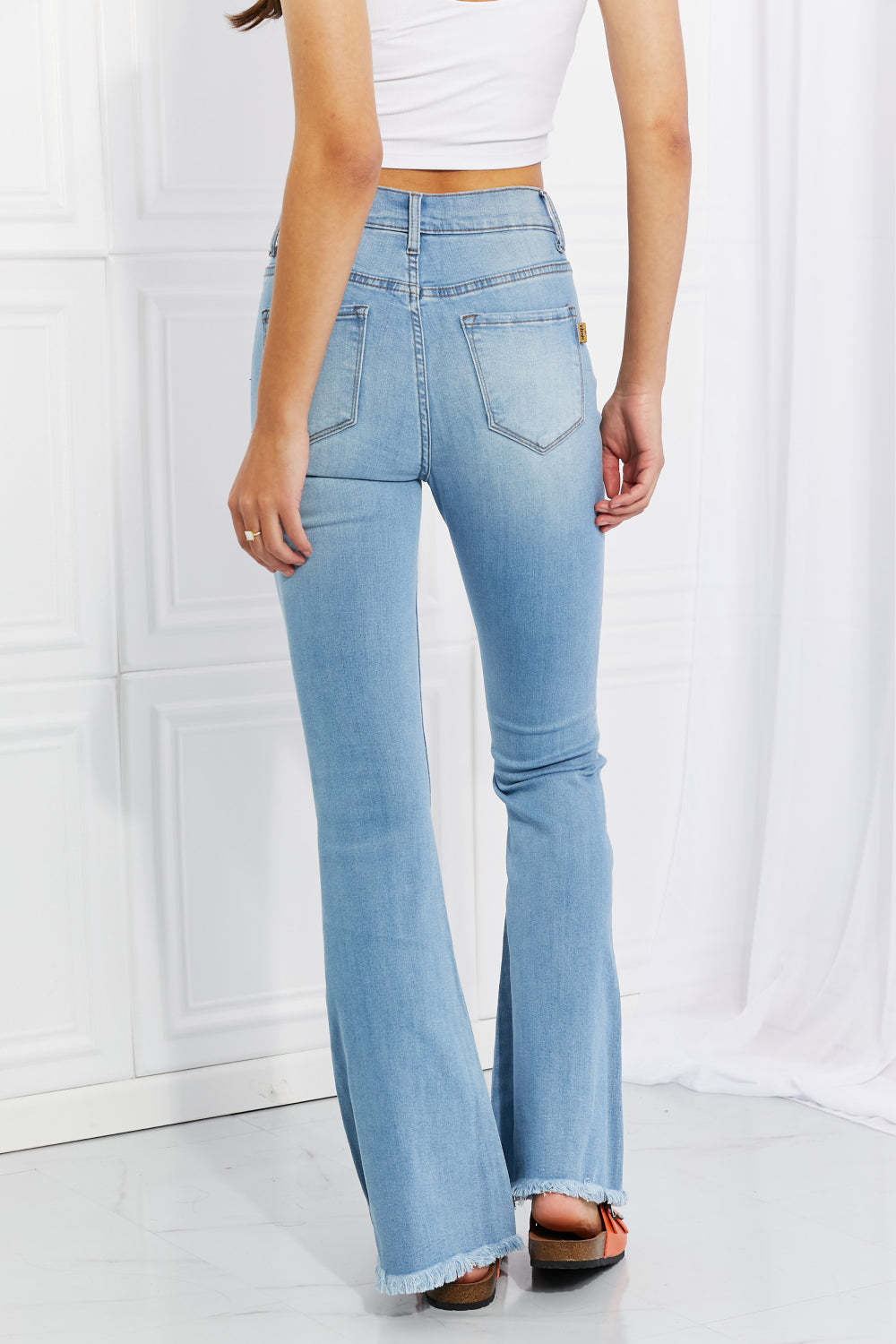 Light Gray Vibrant MIU Full Size Jess Button Flare Jeans