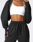 Dark Slate Gray Open Front Long Sleeve Cropped Active Outerwear Sentient Beauty Fashions Apparel & Accessories