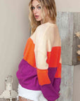 Gray Round Neck Color Block Sweater