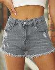 Dim Gray Raw Hem Distressed Denim Shorts Sentient Beauty Fashions Apparel & Accessories