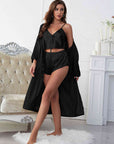 Light Gray Satin V-Neck Cami, Shorts, and Belted Robe Pajama Set Sentient Beauty Fashions Apparel & Accessories