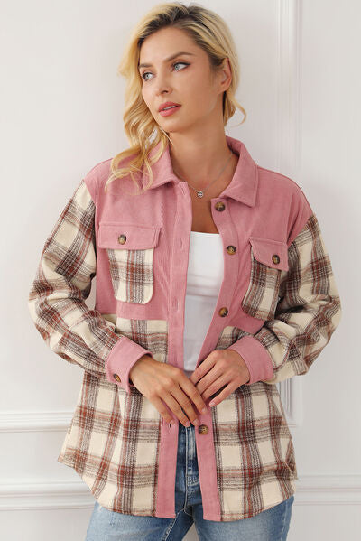 Gray Button Up Plaid Collared Neck Jacket Sentient Beauty Fashions Apparel &amp; Accessories
