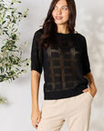 Black Double Take Ribbed Trim Round Neck Knit Top Sentient Beauty Fashions Apparel & Accessories