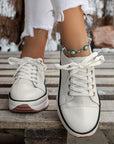 Dark Gray Contrast Trim Round Toe Platform Canvas Sneakers Sentient Beauty Fashions Apparel & Accessories