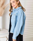 Light Gray Double Take Dropped Shoulder Raw Hem Denim Jacket Sentient Beauty Fashions Apparel & Accessories