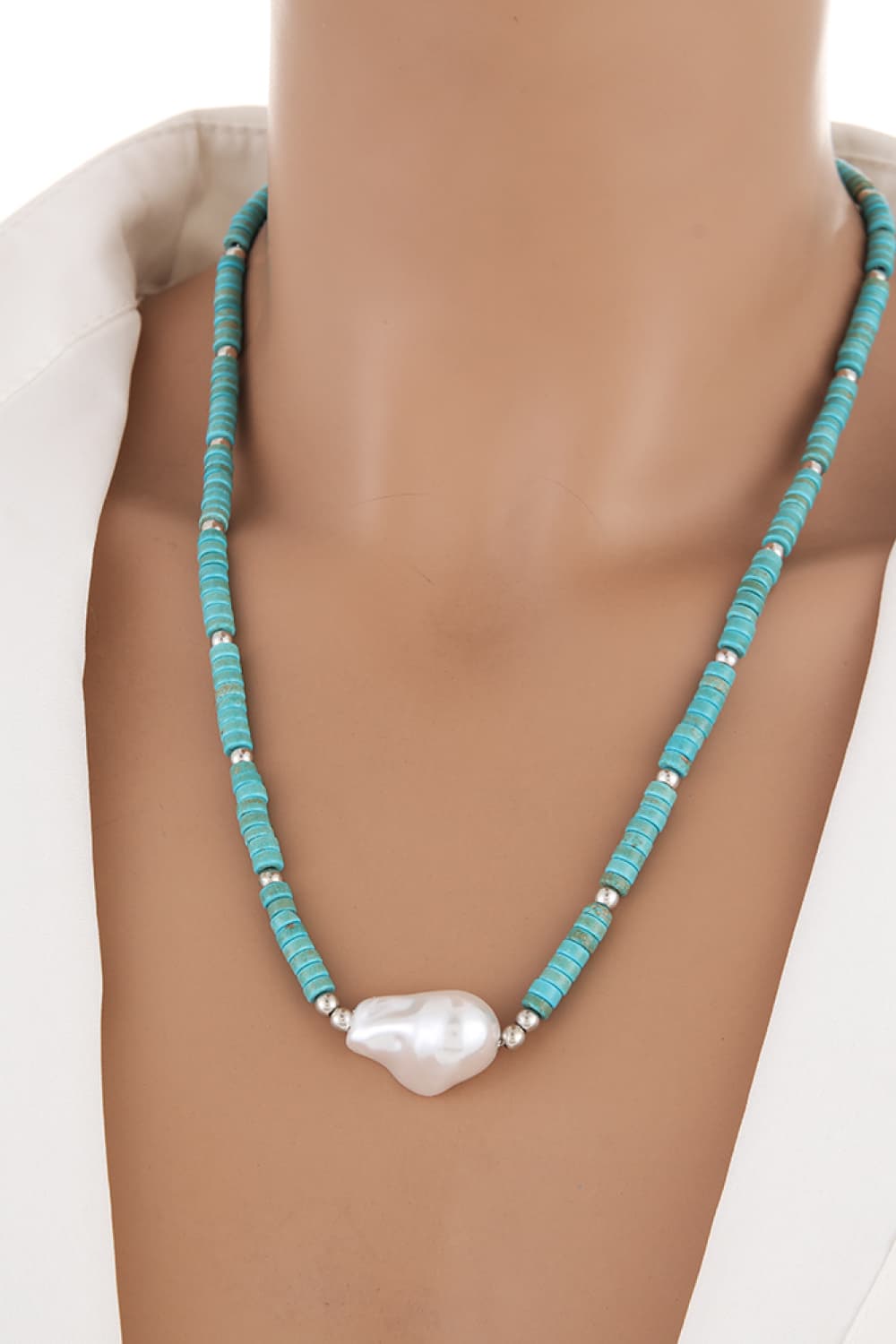 Rosy Brown Turquoise &amp; Pearl Necklace Sentient Beauty Fashions jewelry