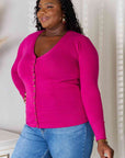 Gray Zenana Full Size V-Neck Long Sleeve Cardigan Sentient Beauty Fashions Apparel & Accessories