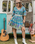 Rosy Brown Plus Size Printed Tie Neck Mini Dress Sentient Beauty Fashions Apparel & Accessories