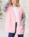 Light Gray BiBi Contrast Open Front Cardigan with Pockets Sentient Beauty Fashions Apparel & Accessories