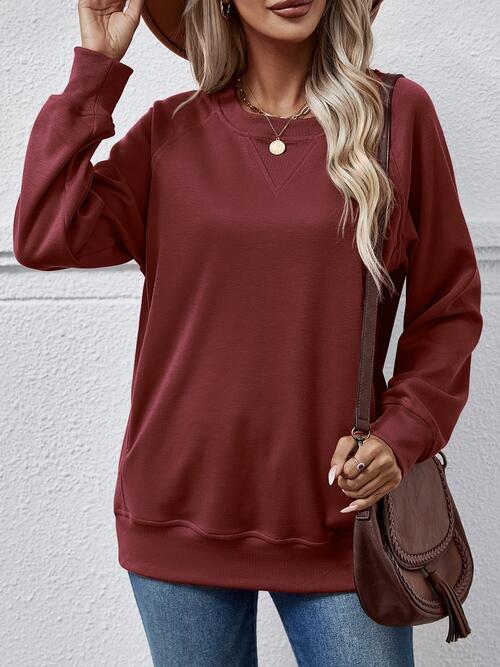 Saddle Brown Round Neck Long Sleeve Sweatshirt Sentient Beauty Fashions Apparel &amp; Accessories