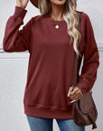 Saddle Brown Round Neck Long Sleeve Sweatshirt Sentient Beauty Fashions Apparel & Accessories