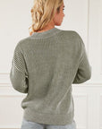 Light Gray Striped Mock Neck Dropped Shoulder Sweater Sentient Beauty Fashions Apparel & Accessories