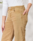 Tan RISEN Full Size Fringe Hem Wide Leg Jeans Sentient Beauty Fashions Apparel & Accessories