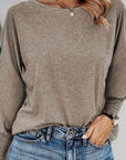 Slate Gray Round Neck Smocked Long Sleeve Blouse Sentient Beauty Fashions Apparel & Accessories