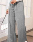 Gray Drawstring Wide Leg Pants with Pockets Sentient Beauty Fashions Apparel & Accessories